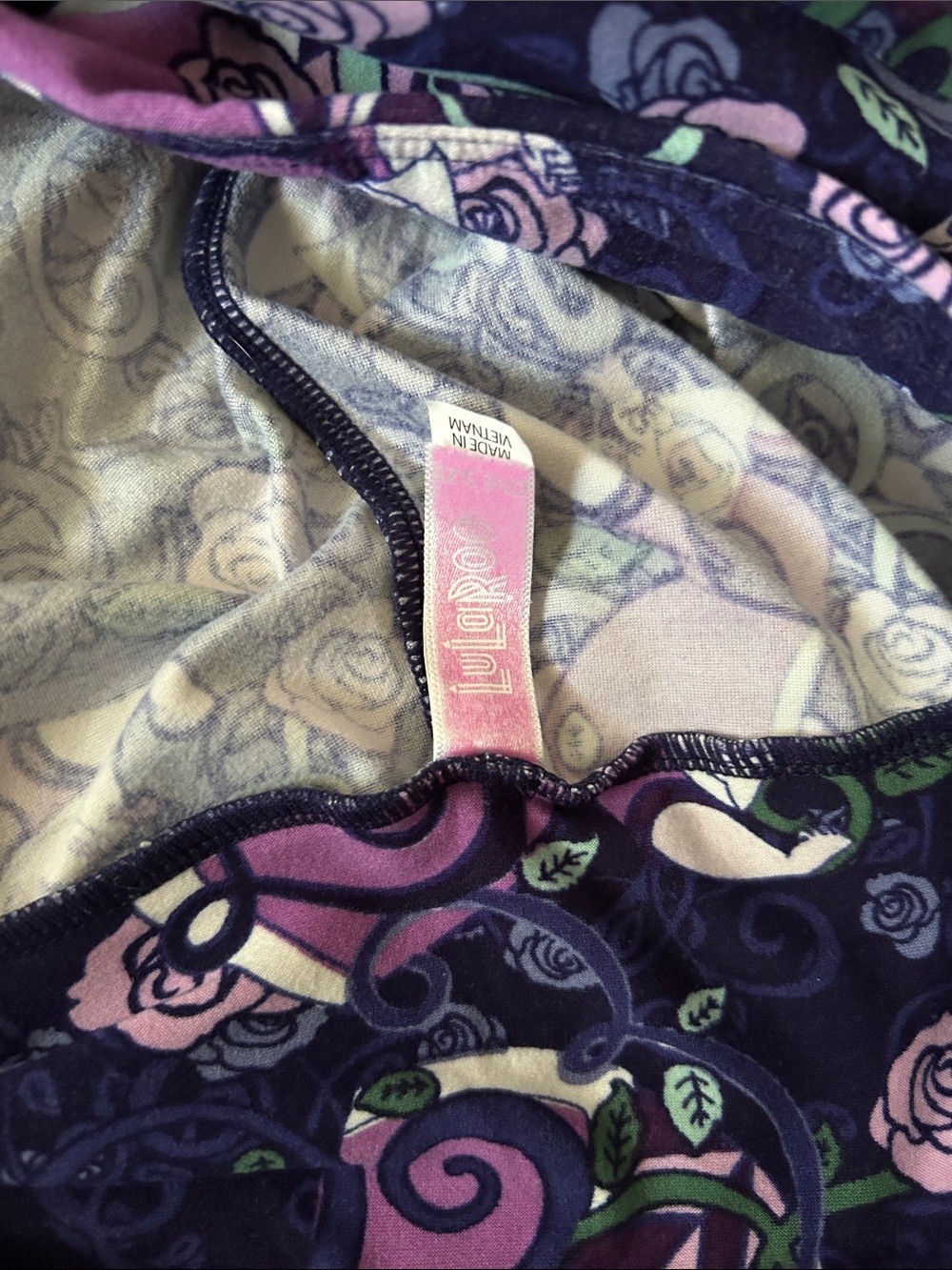 LuLaRoe Disney queen or godmother Deep Purple Floral Swirl Leggings Pink & Mint - Picture 2 of 2